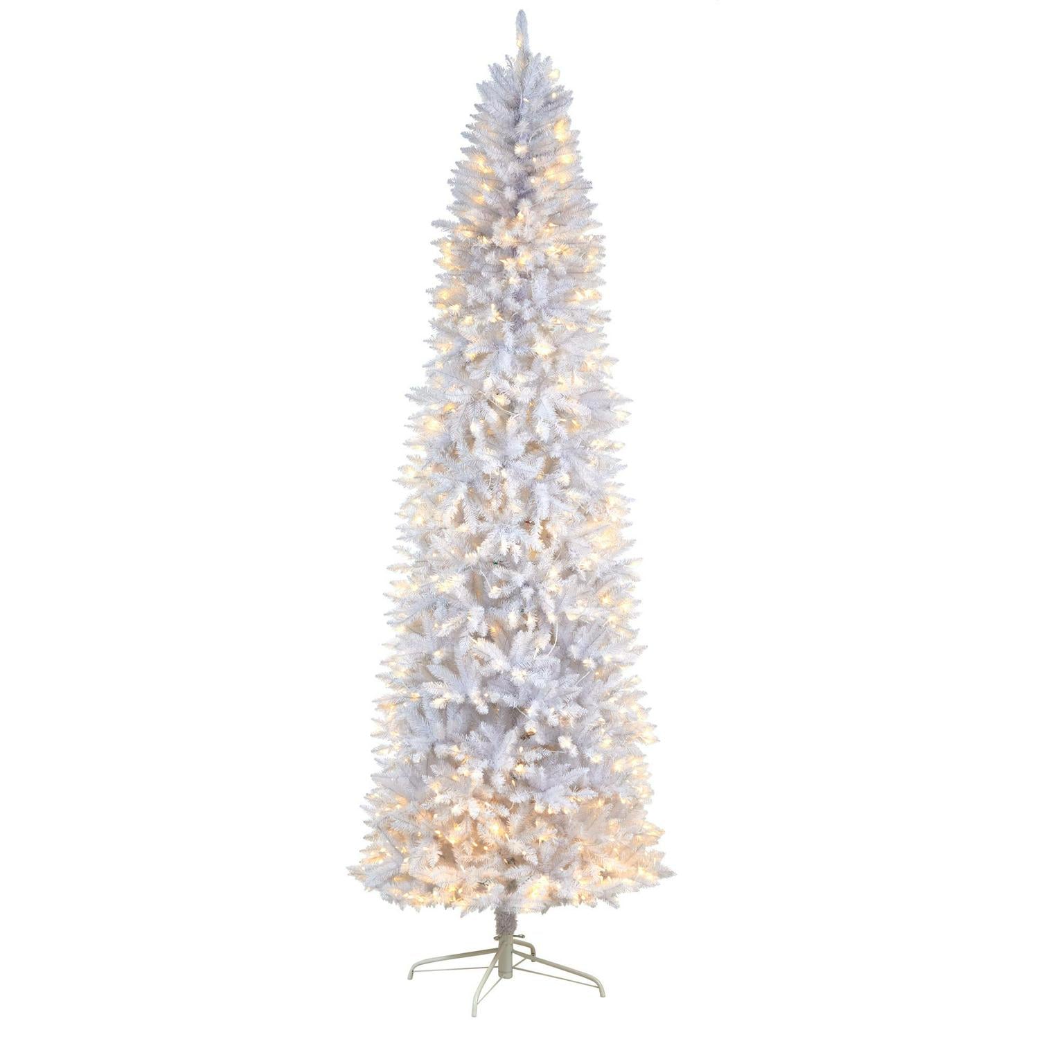 9' Slim White Christmas Tree Pre-Lighted With 600 Lights And 1860 Tips