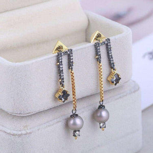 Alexis Bittar New York Gold black and Gray Ball Dangle Pave Earrings w/ Gift Box Luxe Galaxy