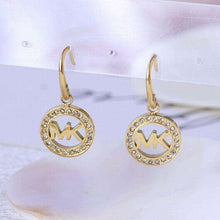 Load image into Gallery viewer, Michael Kors MK Logo Circle Gold Hook Drop Earrings w/ Gift Box Luxe Galaxy