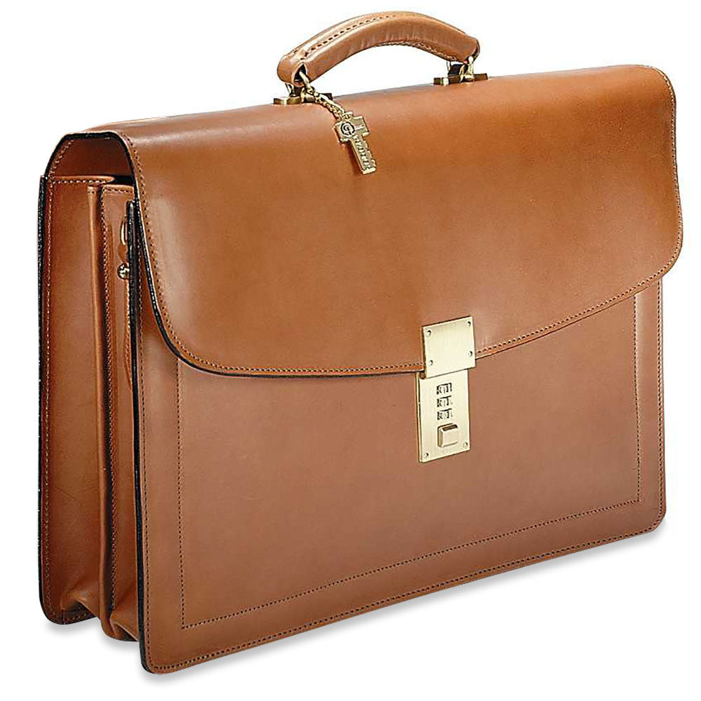 Belting Leather Double Gusset Flapover Combination Lock Briefcase 900