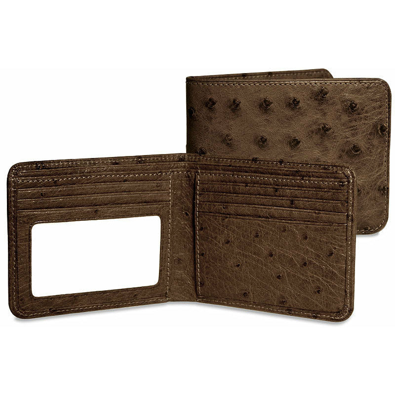 Men's Leather Bifold Wallet Ostrich Print W/card Slots-Brown Men's Leather Bifold Wallet Ostrich Print W/card Slots-Brown