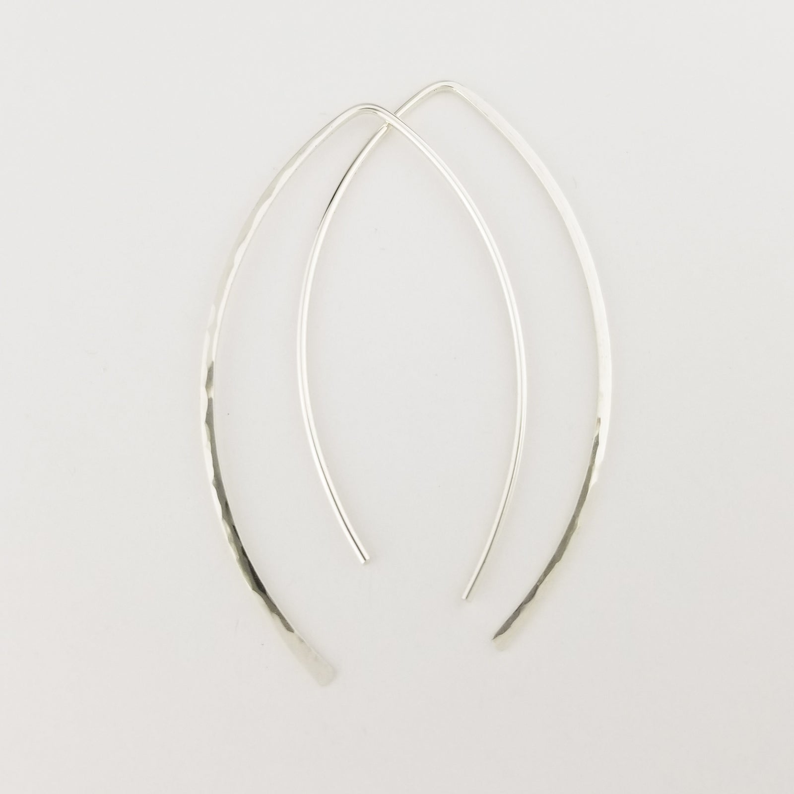 Thin Hammered Silver Open Hoop Threader Earrings - Aris Designs