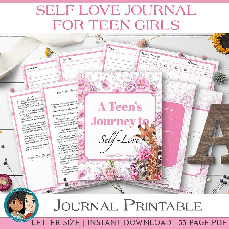 Printable Self Love Journal, Teen Girls, Self Care Kit, Positive Affirmations, Bullet Journal