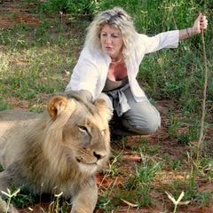Katina Zinner with Lion in Africa