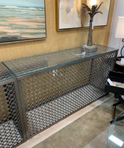 Arhaus Console Gray Metal with Glass Top