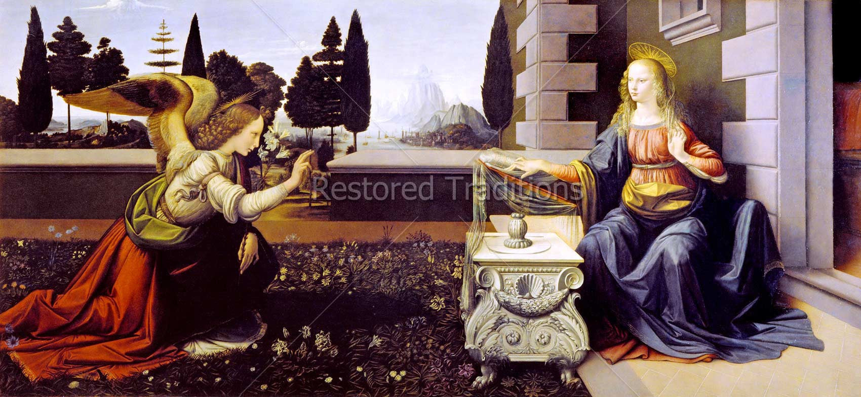 High Resolution Religious Image | The Annunciation, by Da Vinci - Restored  Traditions