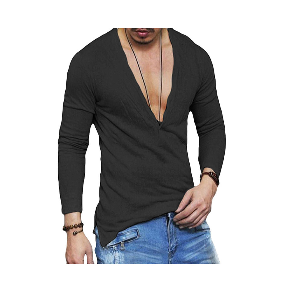 long sleeve deep v neck shirt