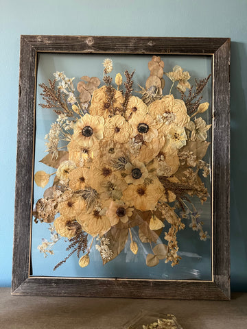 16x20 barn wood pressed flower frame from a 2021 wedding