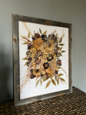 16x20 barn wood pressed flower frame from a 2020 wedding