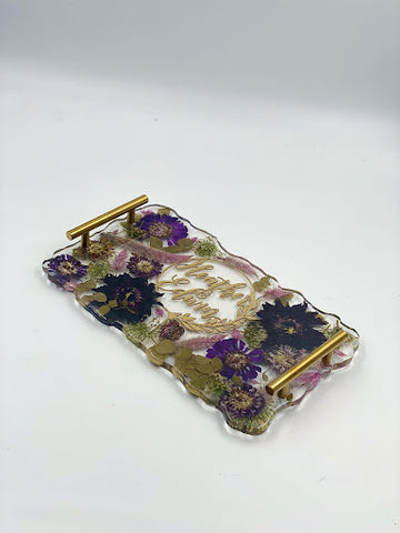 Resin serving tray with gold handles - Geode