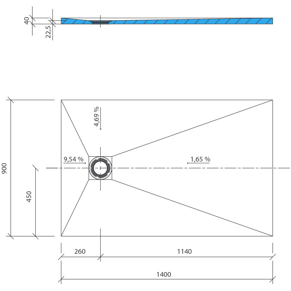 Receveur de douche wedi Fundo Trollo circulaire, écoulement centré