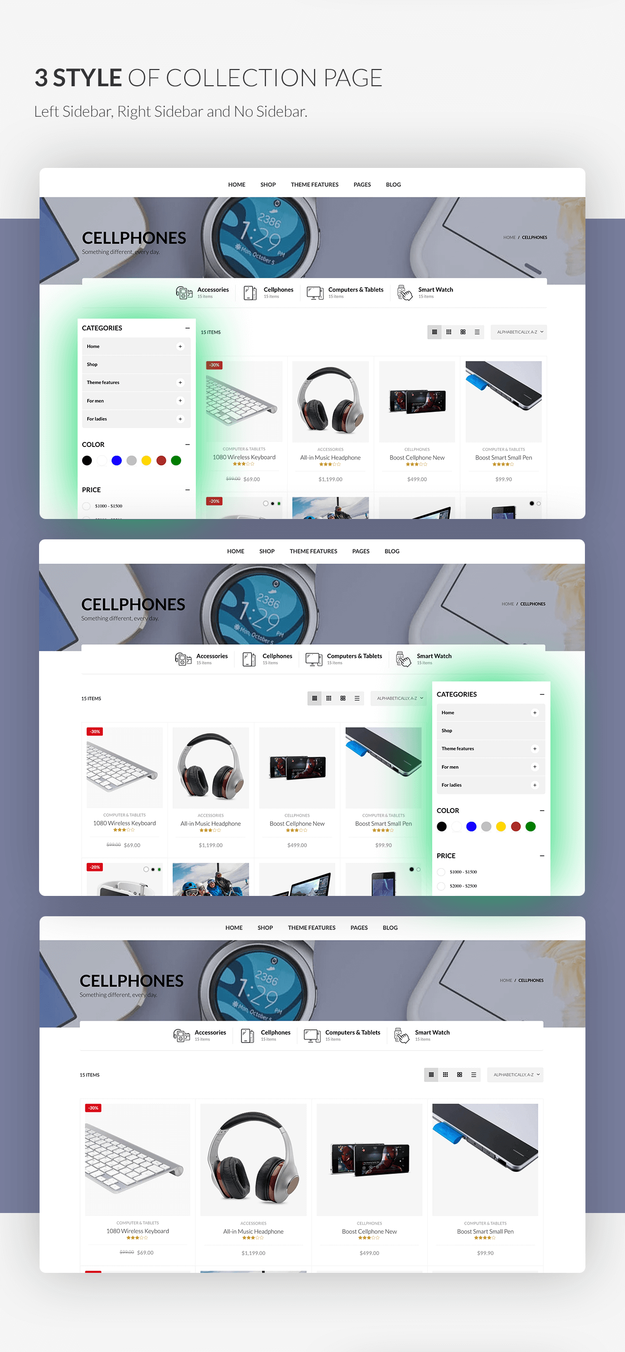 3 styles of collection page