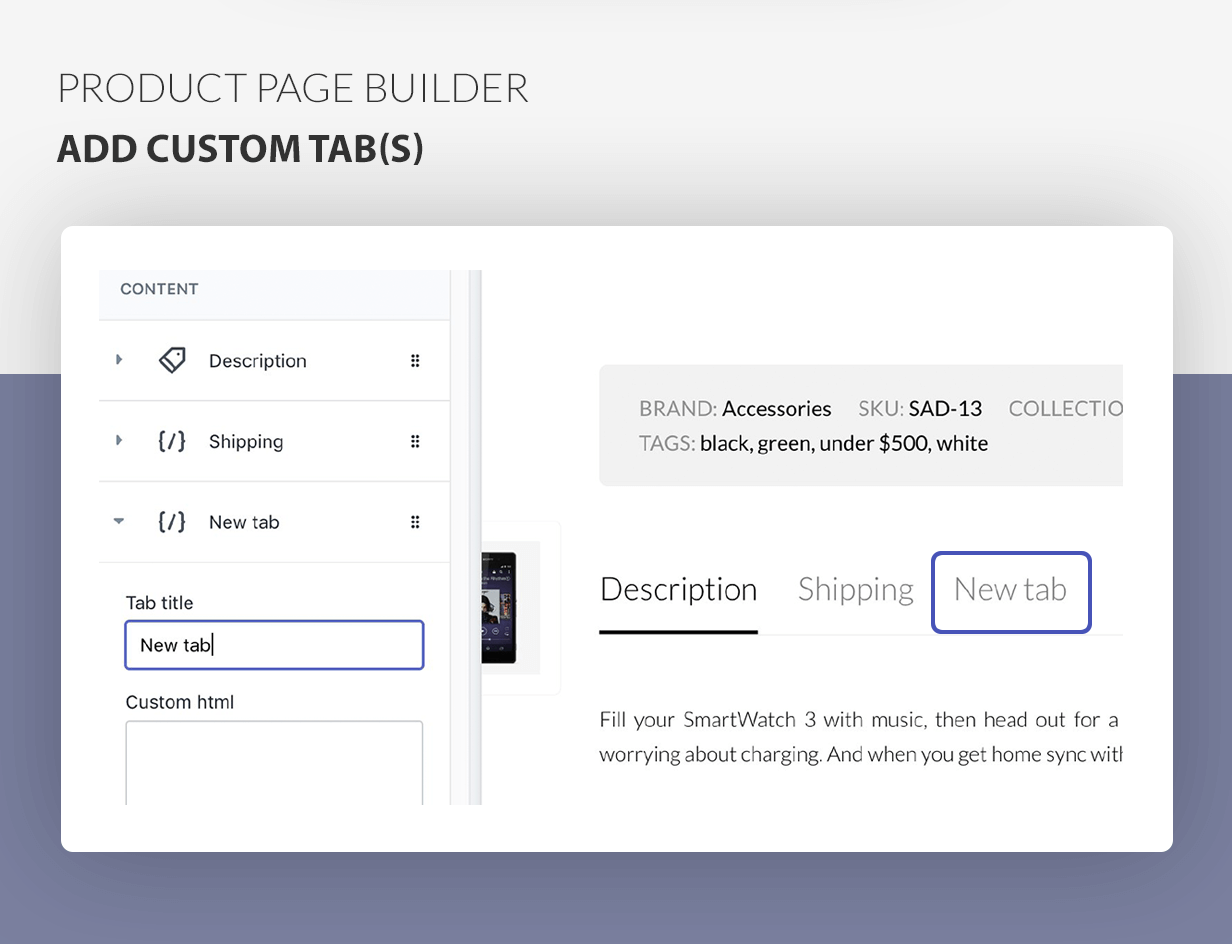 Product page builder - add custom tabs