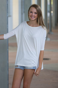 The Perfect Piko 3/4 Sleeve Top-Off White