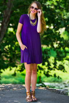 The Perfect Piko Short Sleeve Swing Dress-Dark Purple