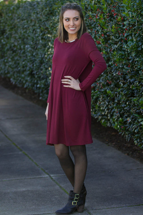 The Perfect Piko Long Sleeve Swing Dress-Wine – Simply Dixie Boutique