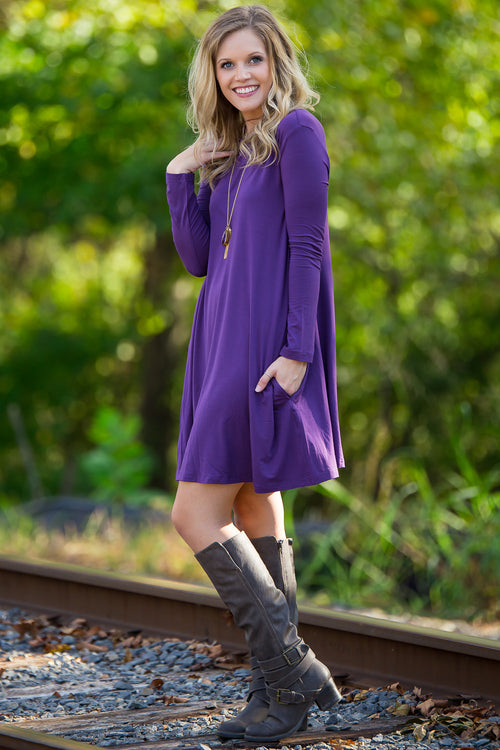 The Perfect Piko Long Sleeve Swing Dress-Dark Heather Grey – Simply Dixie  Boutique