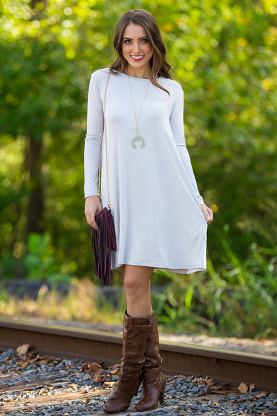 The Perfect Piko Long Sleeve Swing Dress-Silver – Simply Dixie Boutique