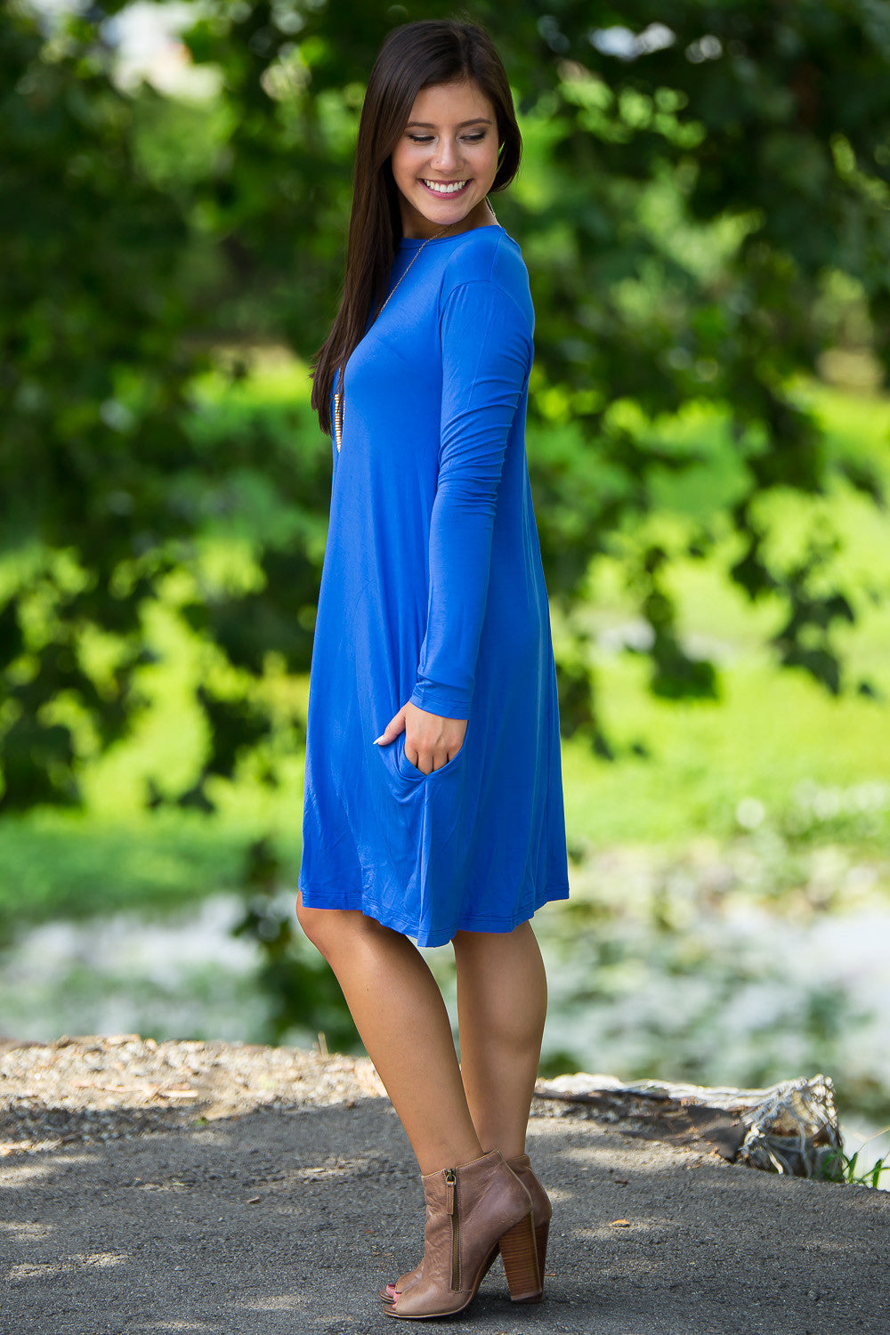 The Perfect Piko Long Sleeve Swing Dress-Royal – Simply Dixie Boutique