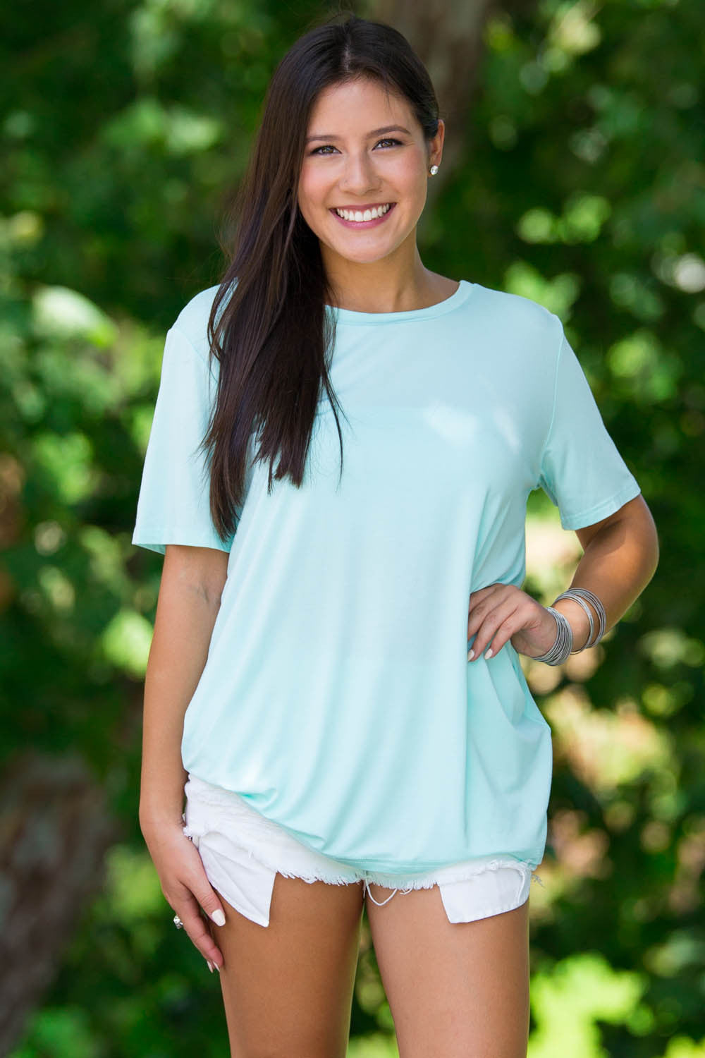 Short Sleeve Round Neck Piko Tee-Mint – Simply Dixie Boutique