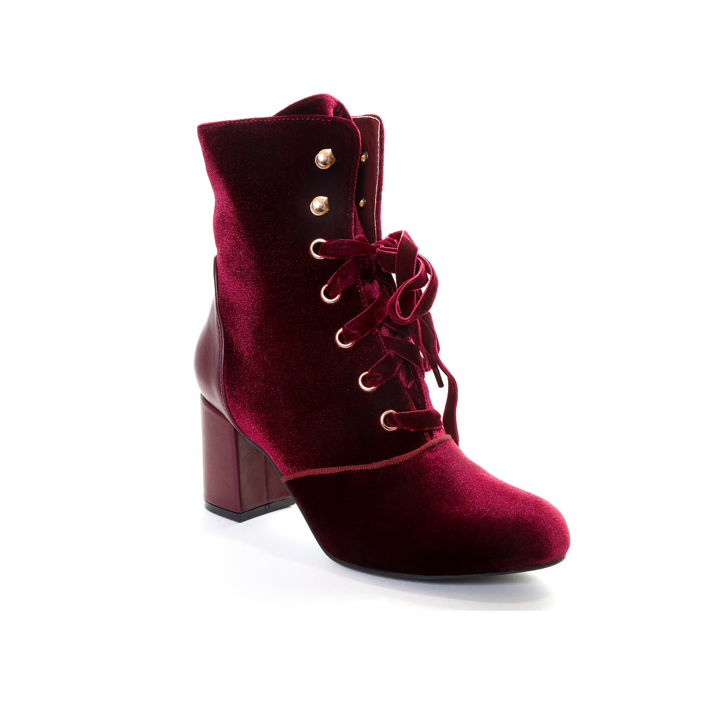wine lace up boots