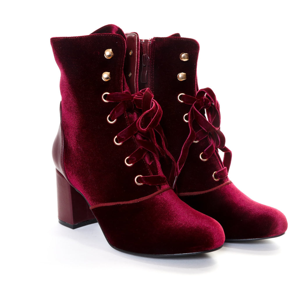 wine lace up boots