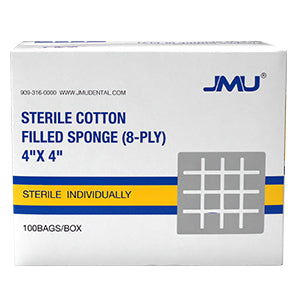 JMU Gauze Pads Cotton Filled Sponge 8-Ply 4"x4" Sterile 100/Box