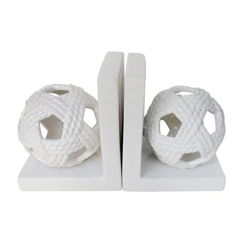 (SET OF TWO) WHITE CERAMIC ORB BOOKENDS