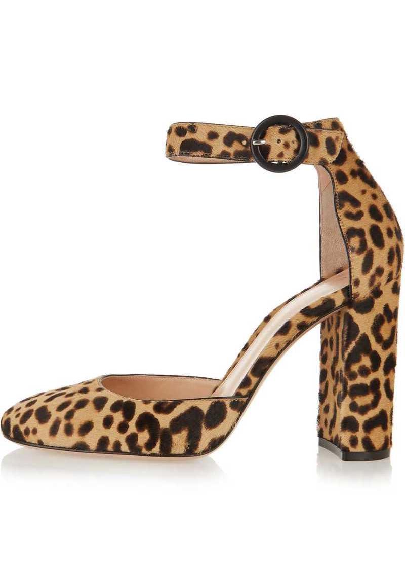 leopard print calf hair pumps