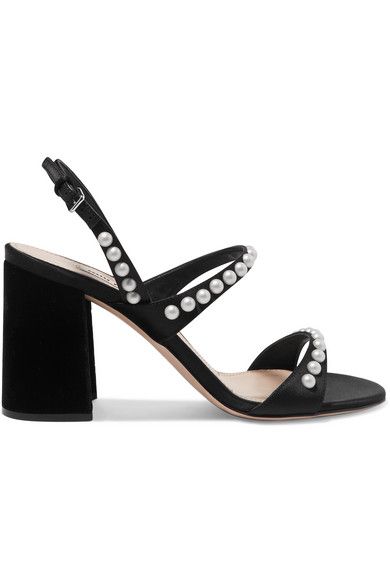 Miu Miu Faux Pearl Embellished Slingback Sandals – Tulerie