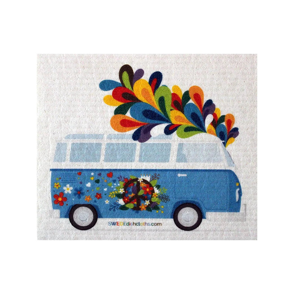 Swedish Dishcloths 2-piece set: Hippie Bus and a tent