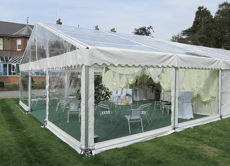 clear tent set up for outdoor event