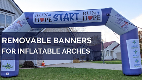 custom angled inflatable arch with removable banners