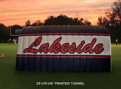 long tunnel with large brand name printed on the sides