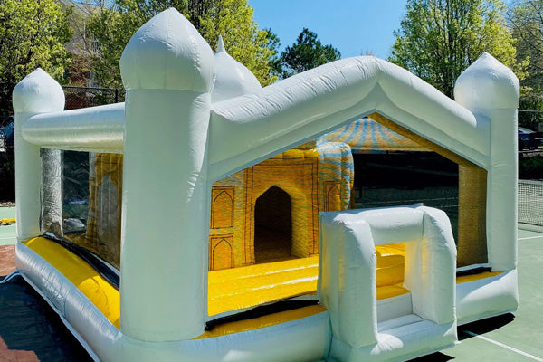 yellow and white custom Taj Mahal inflatable with fun and interactive features