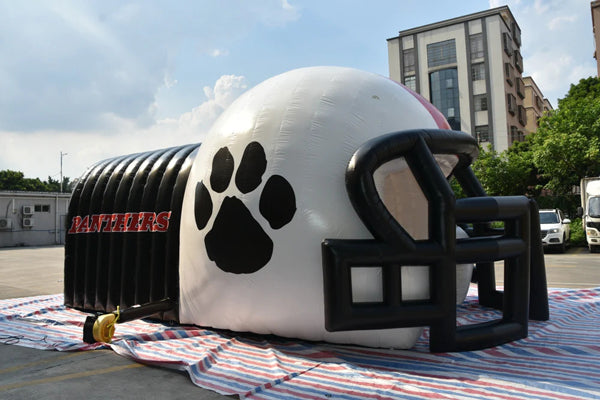 black and white inflatable helmet tunnel on drive through