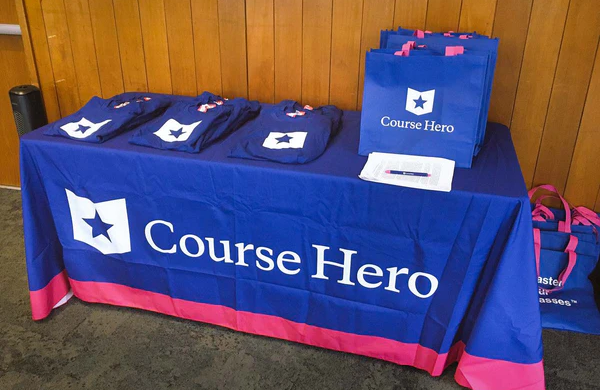 Course Hero branded tablecloth