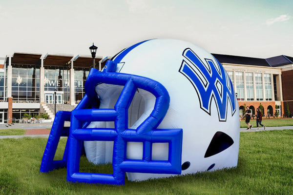 blue and white 18’ x 15’ run through helmet