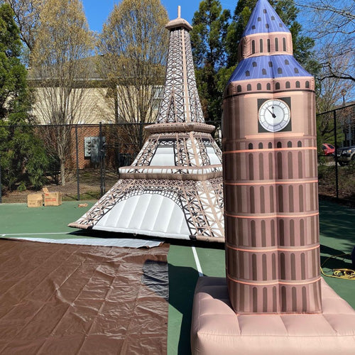 custom inflatable replicas of Big Ben and the Eiffel Tower