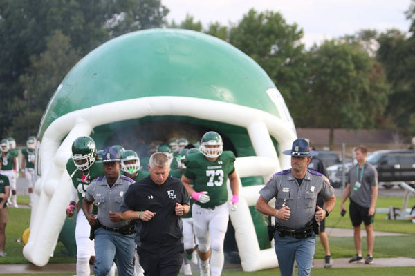 green and white custom inflatable helmet tunnel