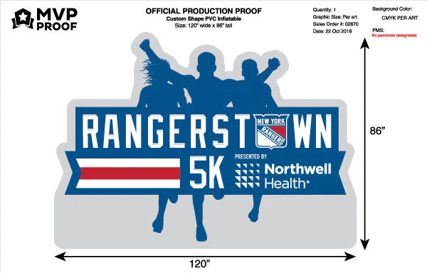 MVP Visuals’ official product proof for Rangers 5K custom inflatable