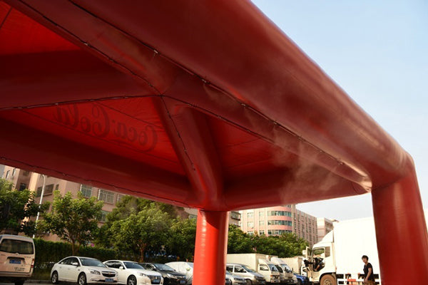 red custom inflatable misting tent