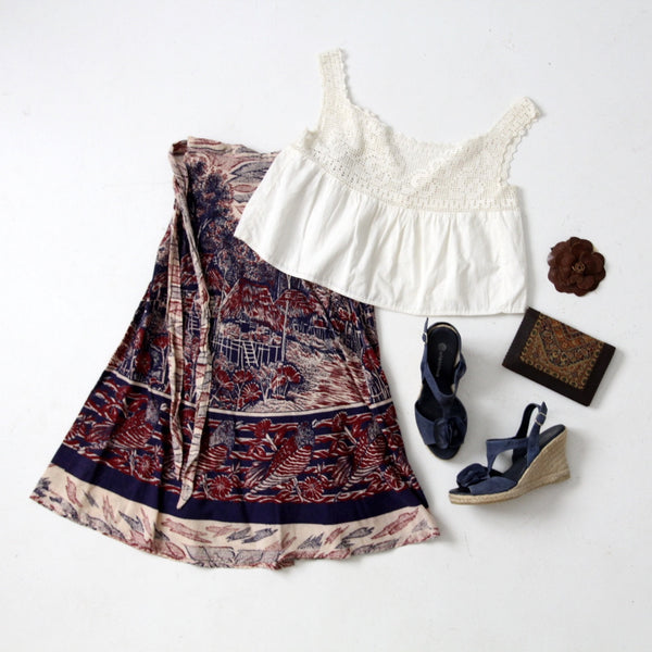 vintage boho outfit with wrap skirt and antique camisole