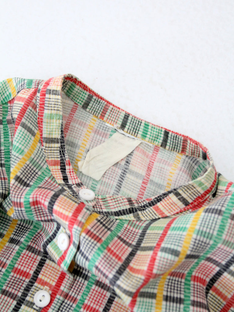 Vintage 60s Plaid Henley Shirt 86 Vintage