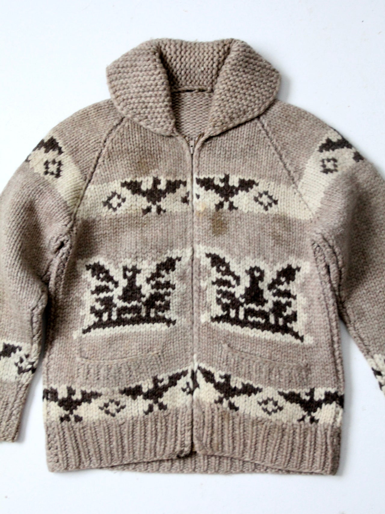 vintage cowichan sweater with thunderbird eagle pattern – 86 Vintage