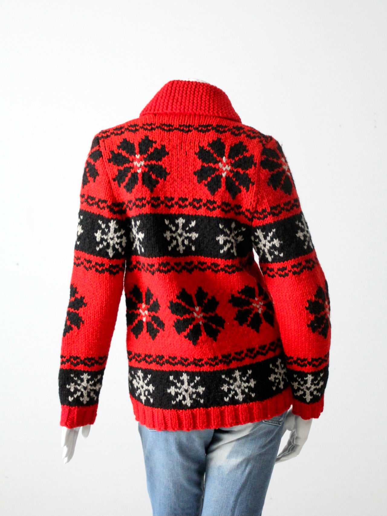 vintage red snowflake cowichan sweater