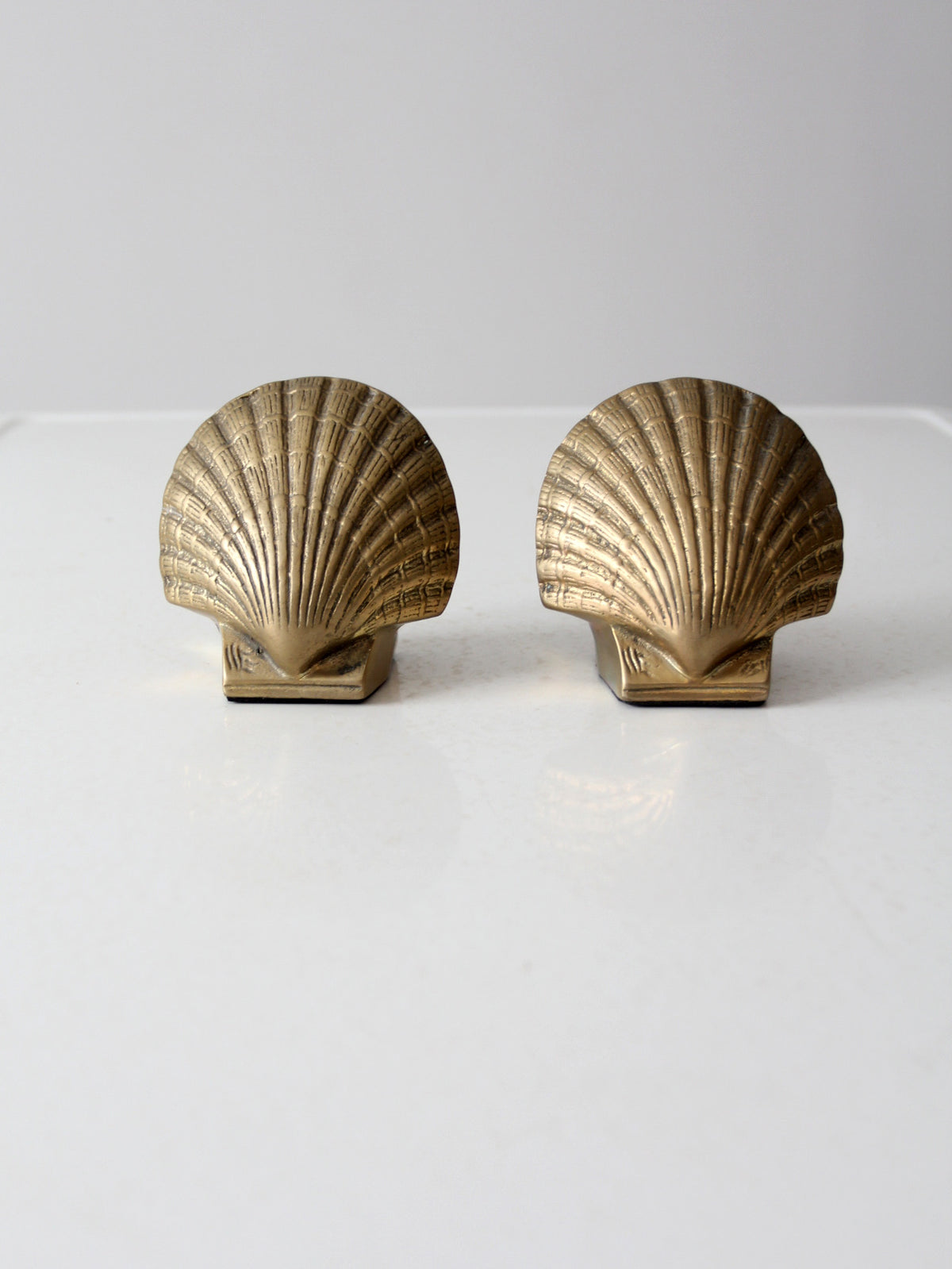 Vintage pair solid brass PM Craftsman sea shell bookends 5”WX 4”HX2.75”D