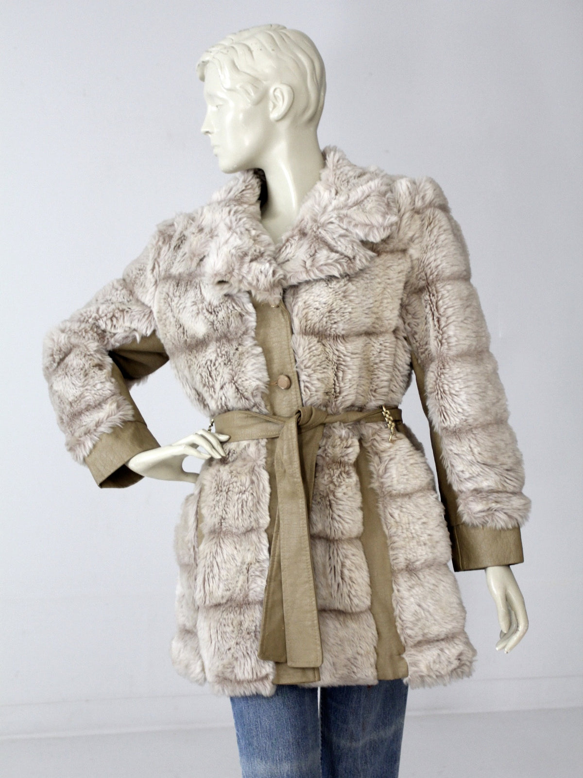 70s Belted Faux Fur Coat - Lucky Vintage