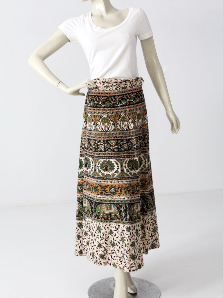 vintage 70s block print wrap skirt – 86 Vintage