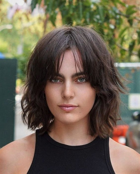 Brunette Bob with Center-Parted Bangs